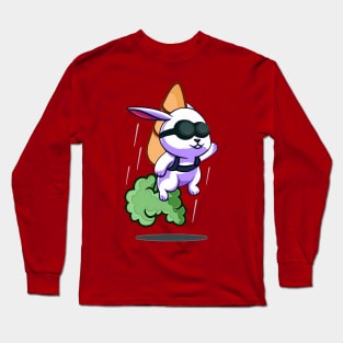 Flying Rabbit with Carrot Rocket Long Sleeve T-Shirt